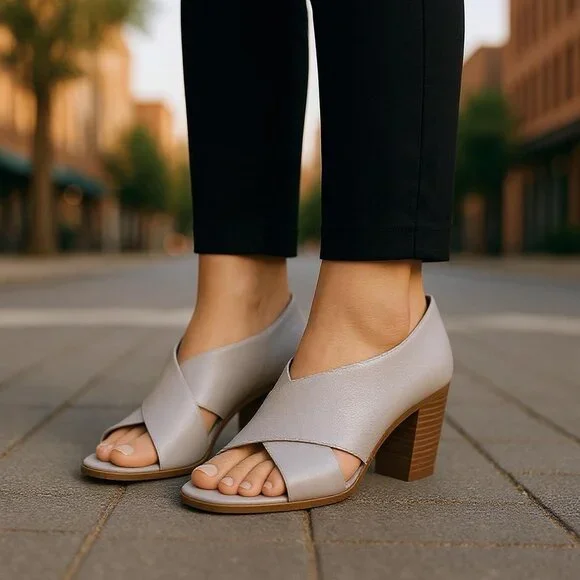 KELSI DAGGER BROOKLYN Kacey Portobello Sandals 11 Gray Criss Cross Heels ANTHRO - Picture 15 of 15